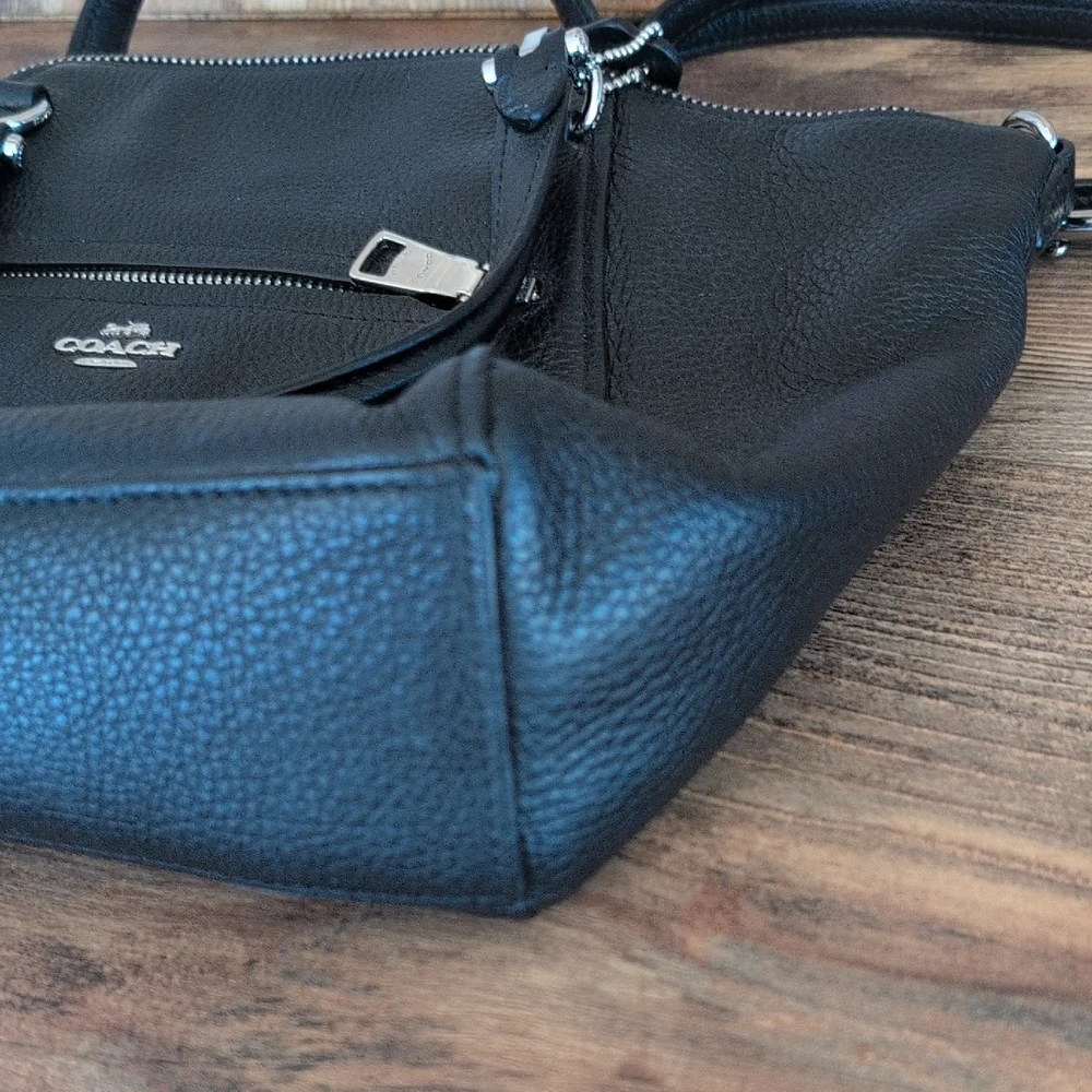 Coach Black Prairie Satchel Pebbled Leather Satchel with Silver Hardware   C294